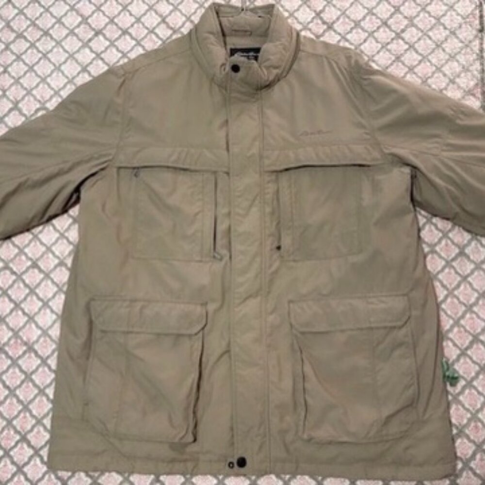 Eddie Bauer Goose Down Jacket Mens XXLarge Beige Mid-length Parka Full zip